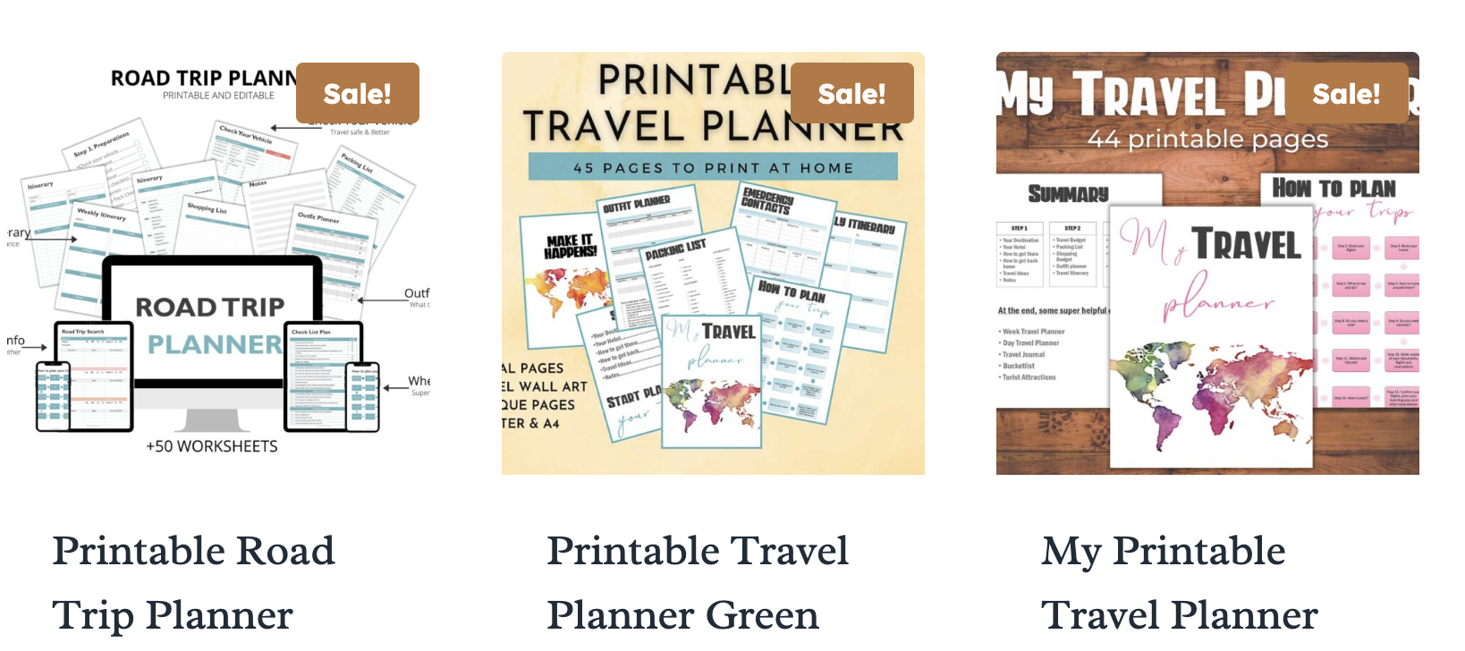 samples of printable travel planners