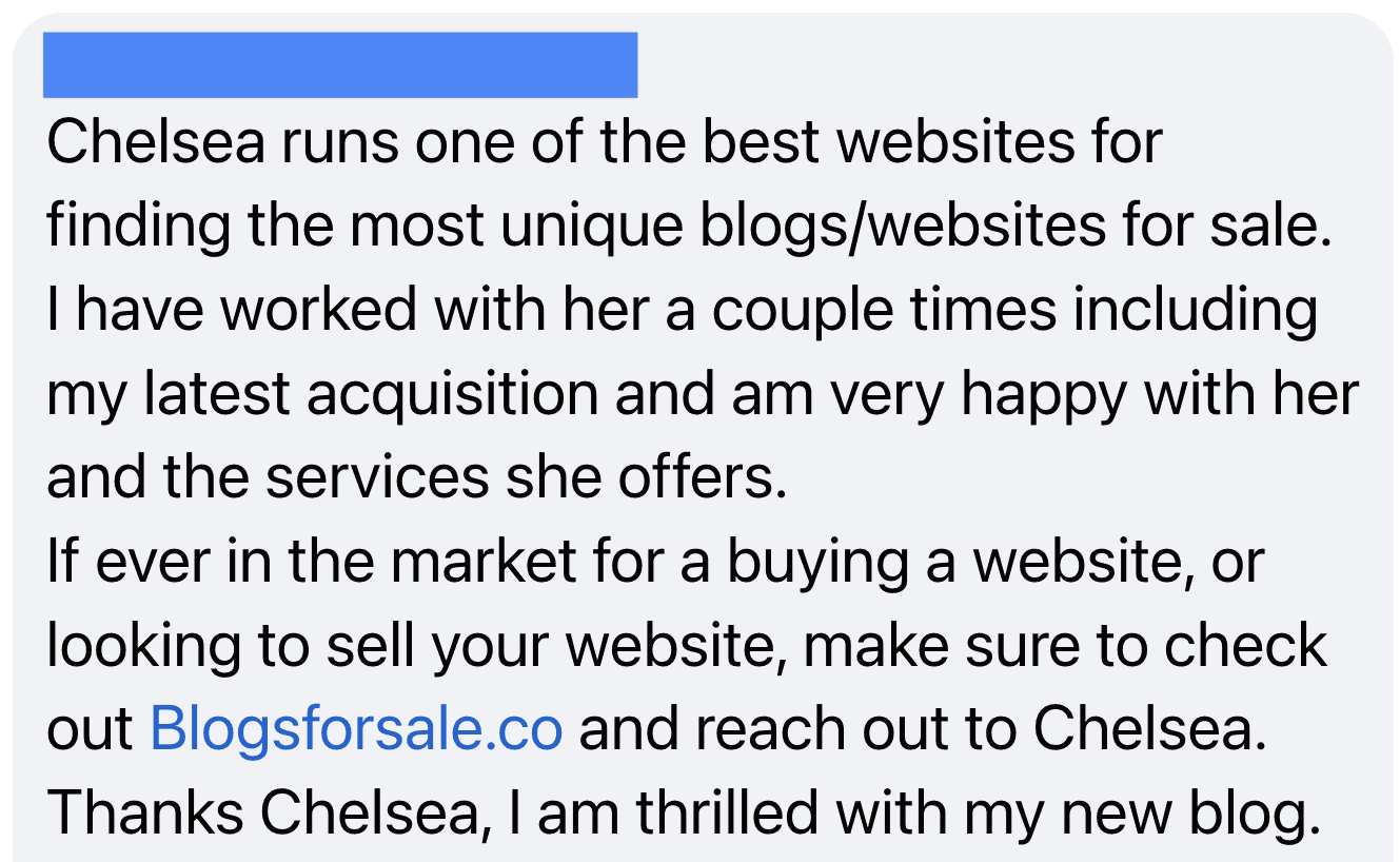 buyer testimonial bought a website at niche investor