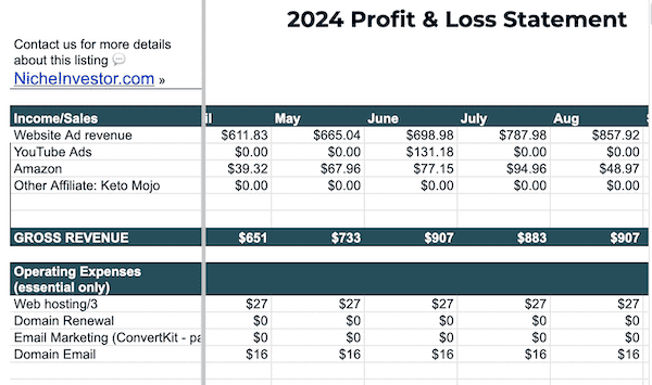 Keto business for sale_profit_loss sheet