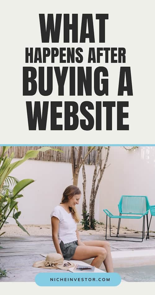 woman sits with laptop by pool learning what happens after buying a website